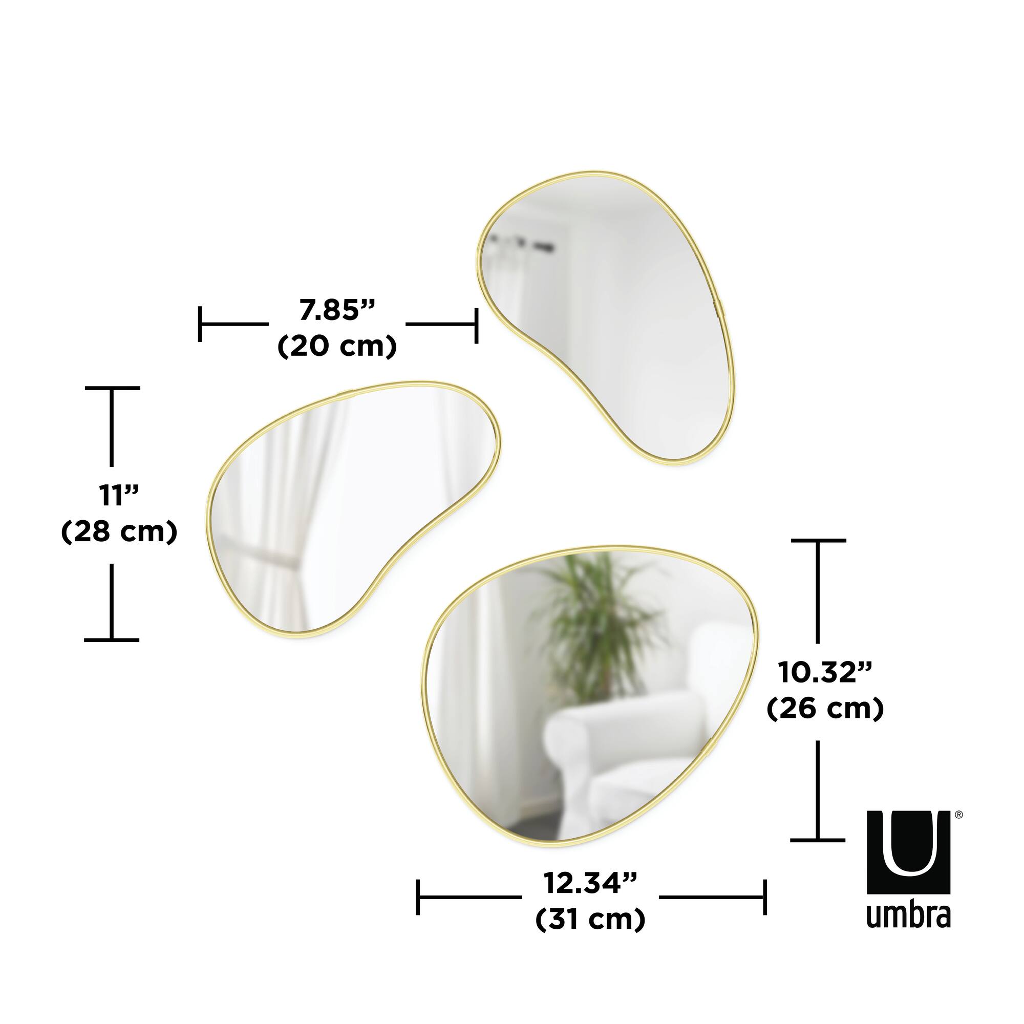 Umbra Brass Hubba Pebble Mirror Set